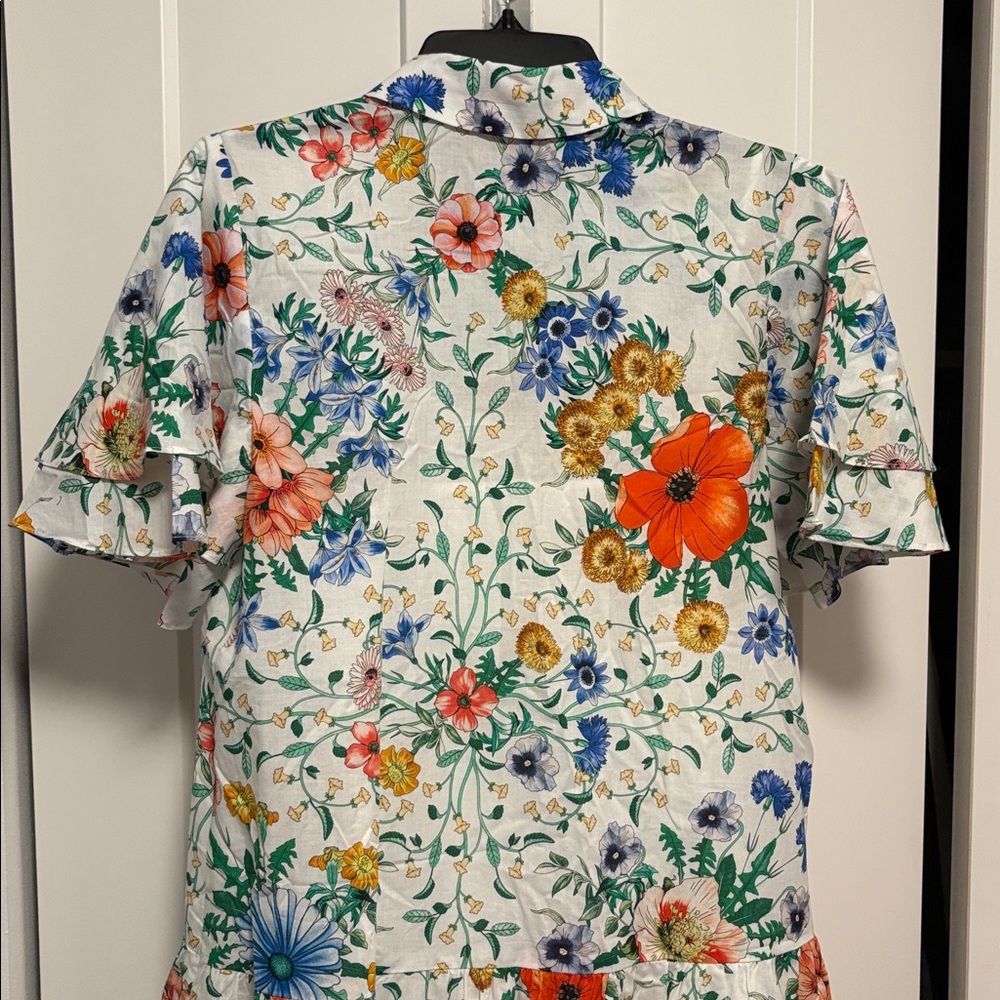 NWOT [Pearl by Lela Rose] Floral Flounce Sleeved Button-Up Shirt Dress Women’s S - Picture 8 of 11
